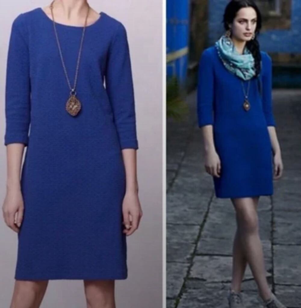 Vtg Ganni Shift Dress $150 Cobalt Blue Textured Anthropologie Cotton Medium